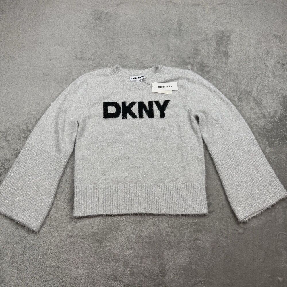 DKNY Sweater Women’s Medium Grey Crew Pullover Long Sleeve Holiday Festive